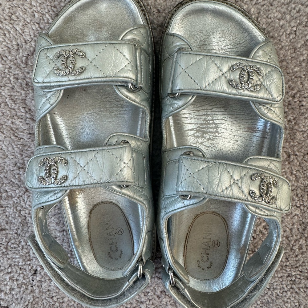 [Sold] Chanel Iridescent Lambskin Velcro Dad Sandals